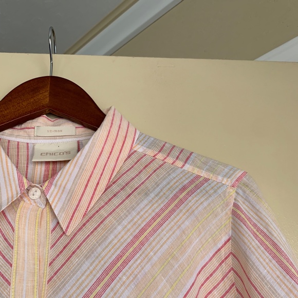 Chico's 100% Line Striped Button Down Shirt 2 or M-L Tunic Coastal Travel Top - Picture 3 of 16